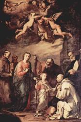 José de Ribera: Familie mit Hl. Bruno, dem Kartäuser und Heiligen, links: Hl. Bernhard von Siena und Hl. Bonaventura sowie Hl. E