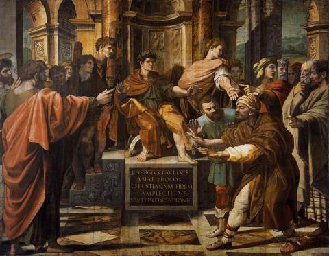 Raffaello Santi:  St Paul before the Proconsul 1515