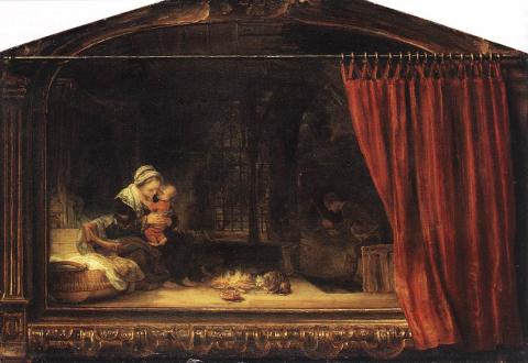 Rembrandt: A Szent család egy függönnyel
