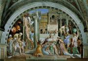Raffaello Santi: The Burning of the Borgo 1514 Fresco Stanza dell'Incendio, Vatican Palace, Rome